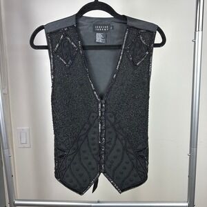 VTG Silk Beaded Sequin Vest Y2K Academia Preppy Dark‎ Romance Whimsigoth